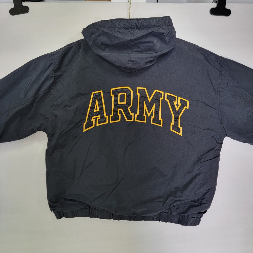 Vintage Gear For Sports US ARMY Embroidered Hooded Windbreaker Black Mens Large